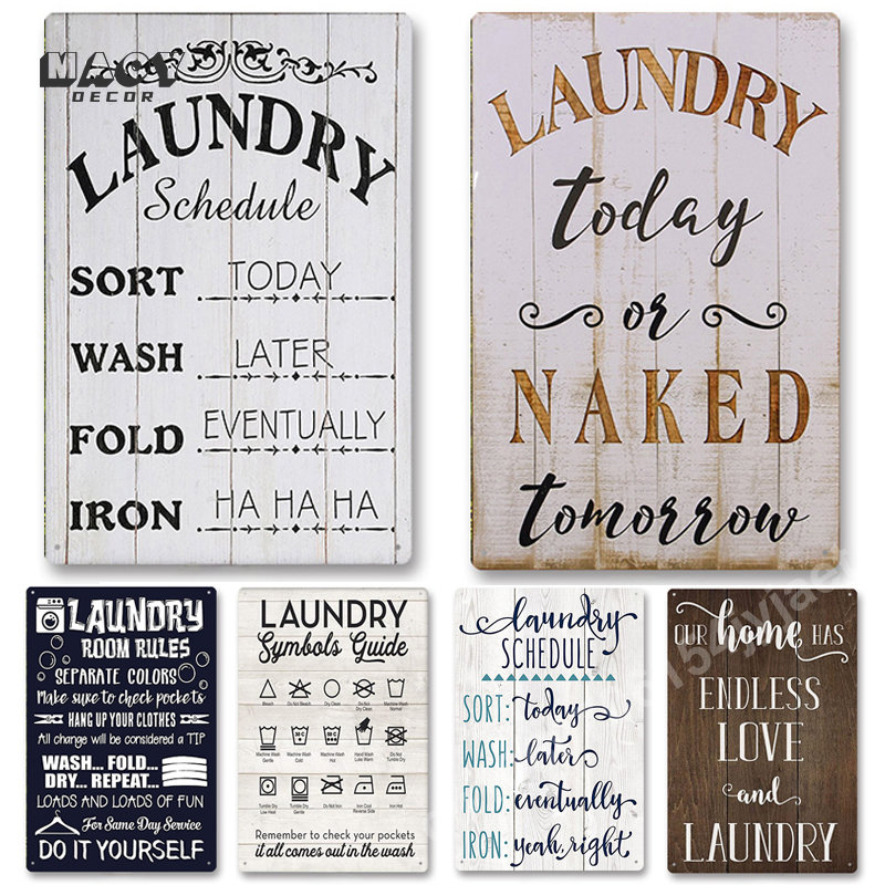Home Bathroom Wall Art - ป้ายโลหะติดผนังตกแต่งห้องซักรีด โปสเตอร์ศิลปะวินเทจ ของตกแต่งบ้าน ทางเดิน ห้องน้ำ ห้องอาบน้ำ