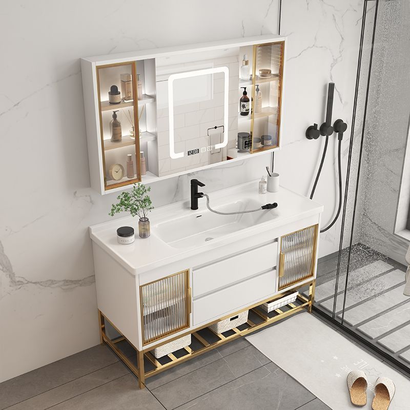 Home Bathroom Cabinets - ตู้ห้องน้ำพร้อมอ่างล้างหน้าแบบเรียบง่ายทันสมัยพร้อมอ่างเซรามิกในตัว ตู้ห้องน้ำแบบรวม เฟอร์นิเจอร์สำหรับบ้าน