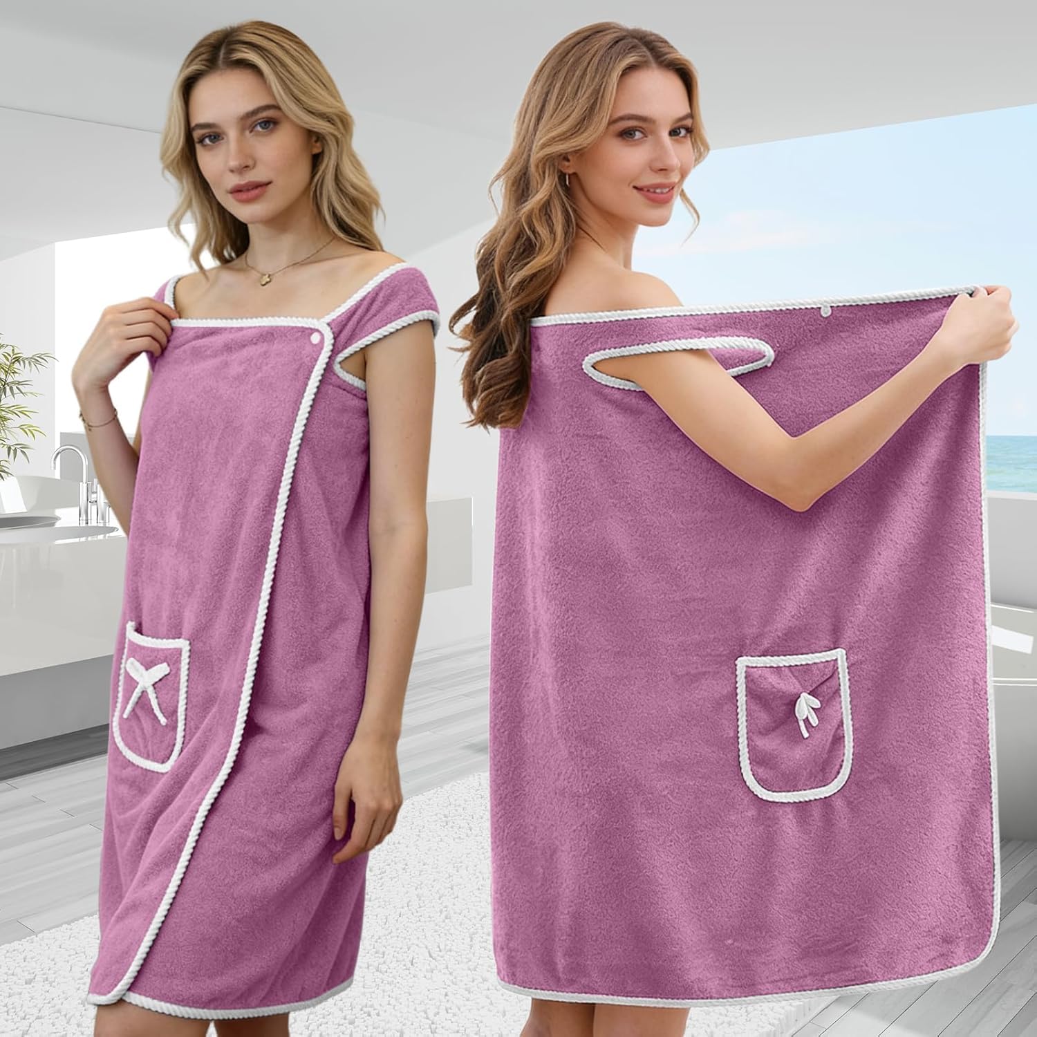 Home Bathroom Spa - ผ้าขนหนูอาบน้ำแบบสวมใส่ได้ แห้งเร็ว สำหรับผู้หญิงและเด็กผู้หญิง ขนาด 80x145 ซม.