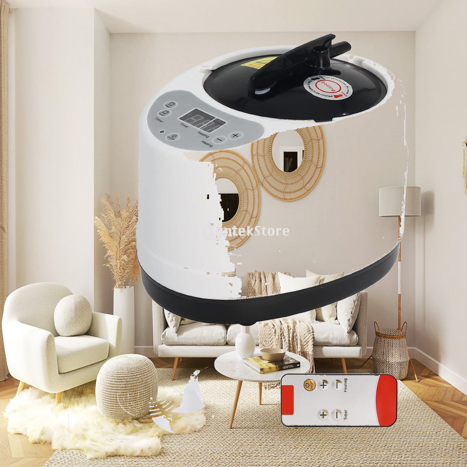 Home Bathroom Sauna - เครื่องอบไอน้ำแบบพกพา 3 ลิตร เครื่องกำเนิดไอน้ำสำหรับใช้ในบ้าน ปรับความร้อนได้ พร้อมรีโมทคอนโทรล