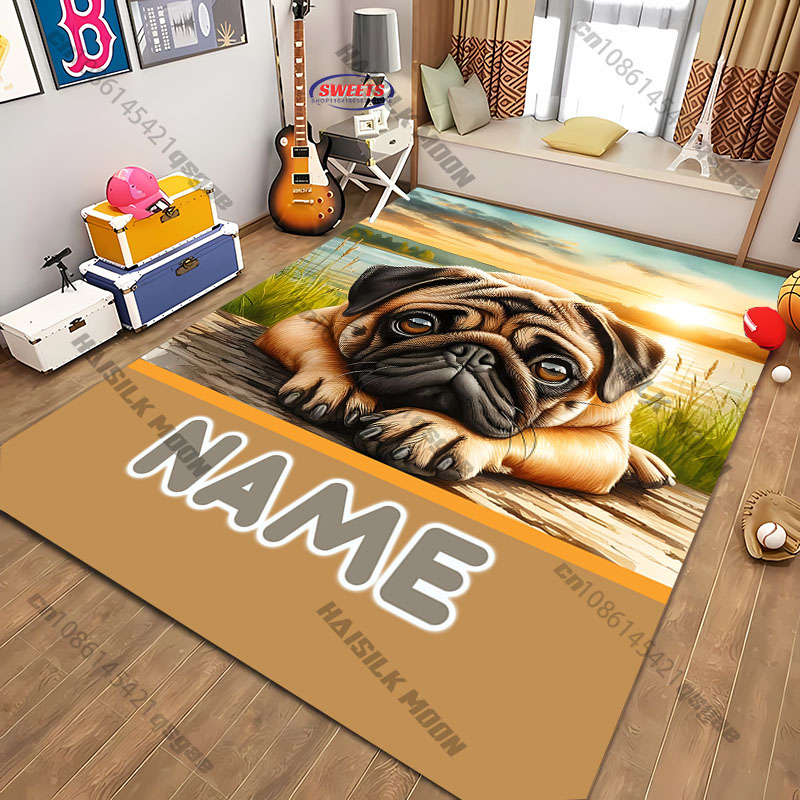 Home Bathroom Name - พรมปูพื้นลายสุนัขพันธุ์ปั๊กแบบสั่งทำพิเศษ พร้อมชื่อสัตว์เลี้ยง พรมพิมพ์ลายสุนัขน่ารัก กันลื่น ซักได้ เหมาะสำหรับคนรักสัตว์เลี้ยง