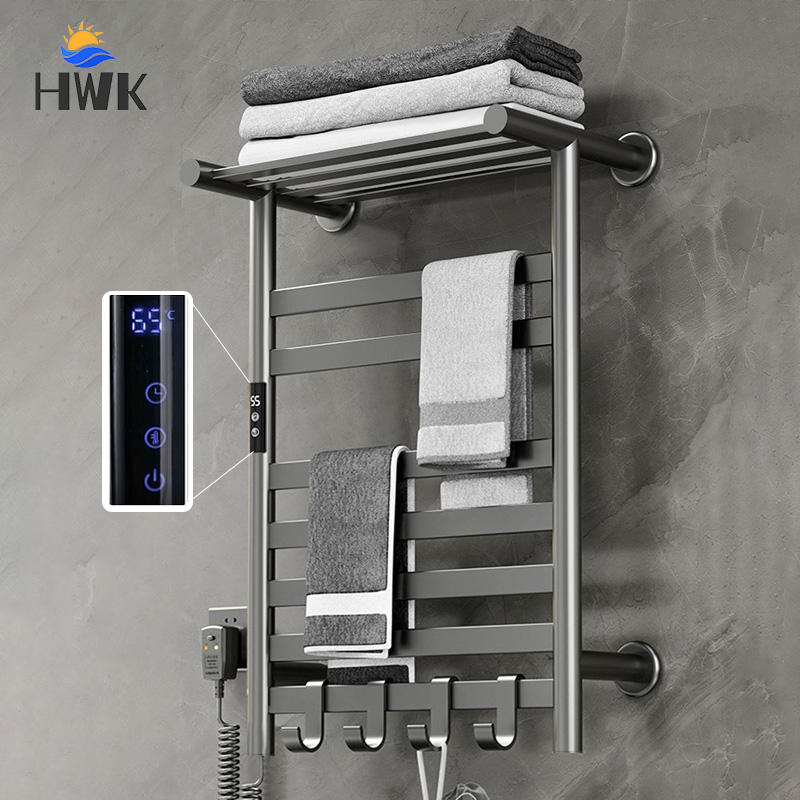Towel Warmer Electric - สีดํา/สีขาว/สีเทาผ้าเช็ดตัวเครื่องเป่าจอแสดงผลดิจิตอลชั้นวางผ้าเช็ดตัวไฟฟ้าพร้อมชั้นวางอุณหภูมิห้องน้ํา Timing ผ้าเช็ดตัวอุ่น