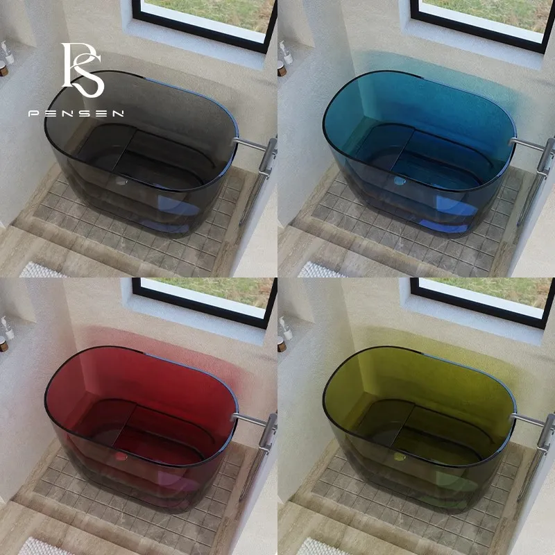Home Bathroom Spa - อ่างอาบน้ำเรซินใสแบบแช่ลึก อ่างสปาแบบตั้งอิสระใสเหมือนคริสตัล สำหรับใช้ในโรงแรม บีแอนด์บี และห้องน้ำในบ้าน