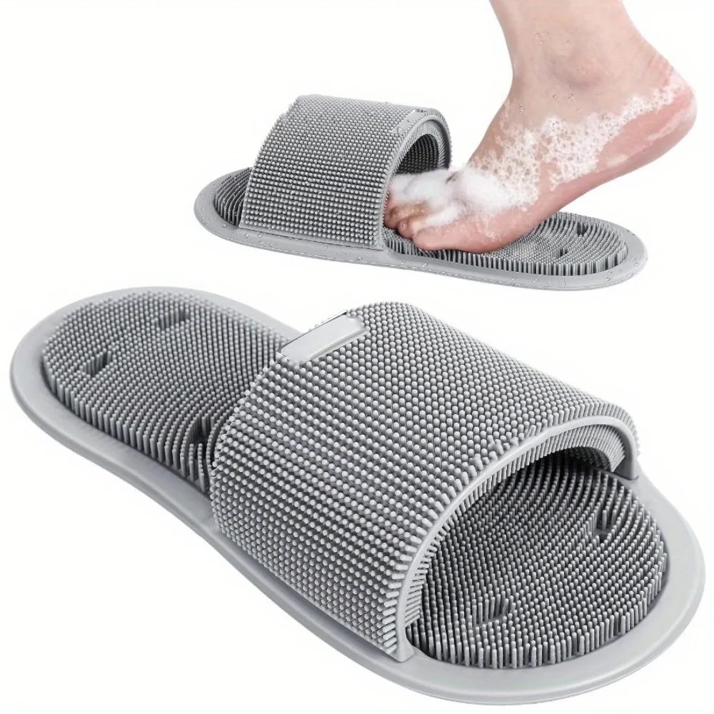 Home Bathroom Cleaning Machine - แปรงขัดเท้าซิลิโคน รองเท้าแตะนวดเท้าสำหรับอาบน้ำ ทำความสะอาด ขัดผิว สปา ขจัดเซลล์ผิวที่ตายแล้ว