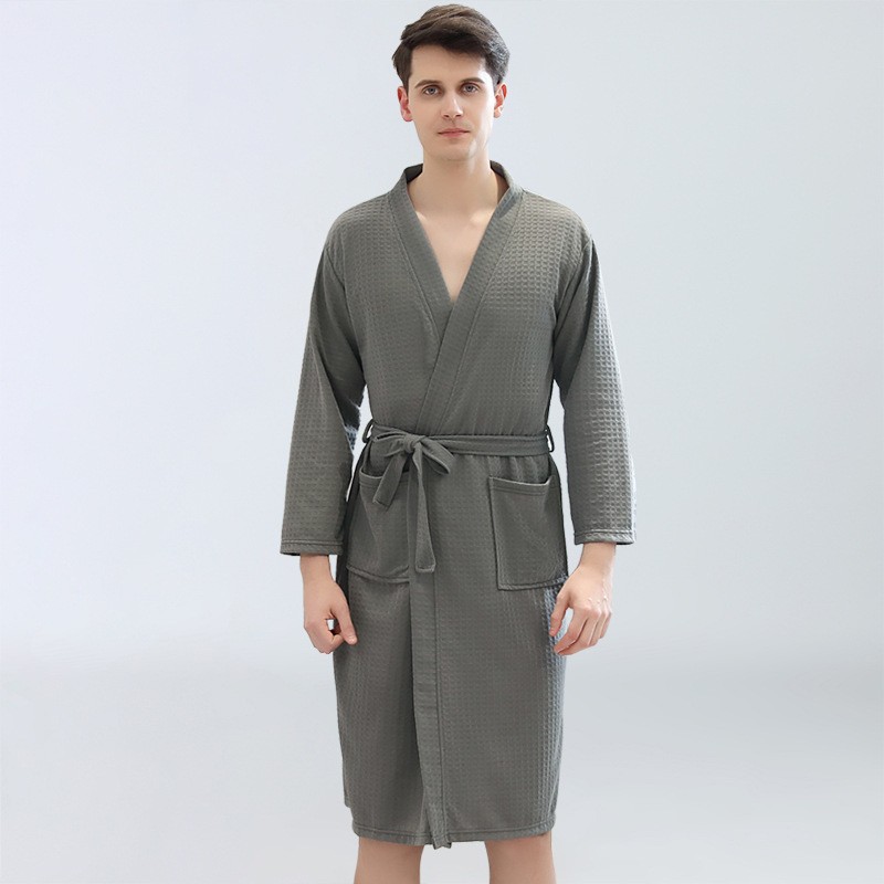 Home Bathroom Sauna - เสื้อคลุมอาบน้ำผู้ชายแบบวาฟเฟิล ชุดซาวน่า ผ้าบาง ซับเหงื่อ ชุดคลุมอาบน้ำ ชุดนอนผู้ชาย