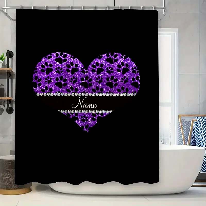 Home Bathroom Name - ม่านอาบน้ำลายหัวใจสีม่วงปรับแต่งได้ด้วยชื่อส่วนบุคคลสำหรับตกแต่งห้องน้ำอุปกรณ์ตกแต่งบ้านลายดอกไม้สมัยใหม่ VVV