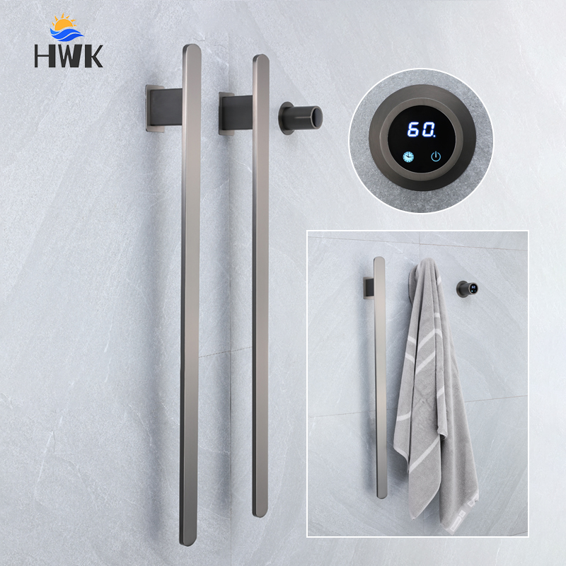 Towel Warmer Electric - สไตล์ใหม่สีเทาห้องน้ําผ้าเช็ดตัวอุ่นซ่อนสายไฟไฟฟ้าอุ่นผ้าเช็ดตัวอุณหภูมิควบคุมเวลาอาบน้ําชั้นวางผ้าขนหนูไฟฟ้า