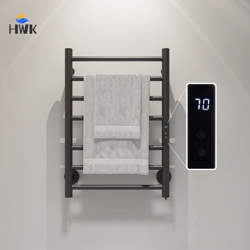 Towel Warmer Electric - ราวแขวนผ้าเช็ดตัวไฟฟ้าสีดำ/ขาวสำหรับห้องน้ำ พร้อมจอแสดงผลดิจิตอลอัจฉริยะ ราวแขวนผ้าเช็ดตัวแบบติดผนัง เครื่องอบผ้าเช็ดตัว