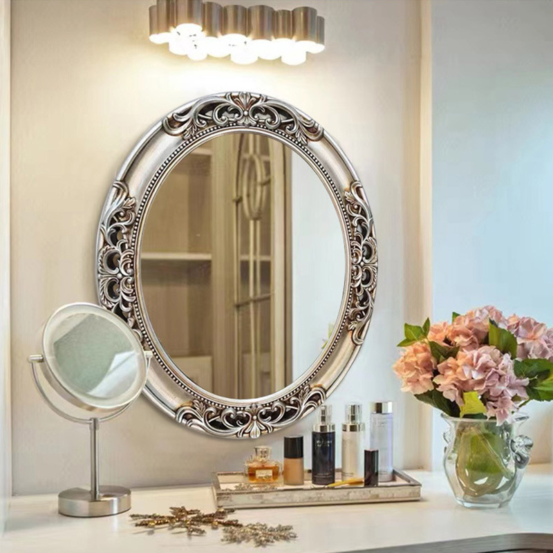 Home Bathroom Mirror - กระจกห้องน้ำทรงวงรีแบบยุโรปติดผนังสำหรับตกแต่งบ้าน กระจกตกแต่งทางเข้าห้องน้ำ กระจกติดผนังห้องน้ำ
