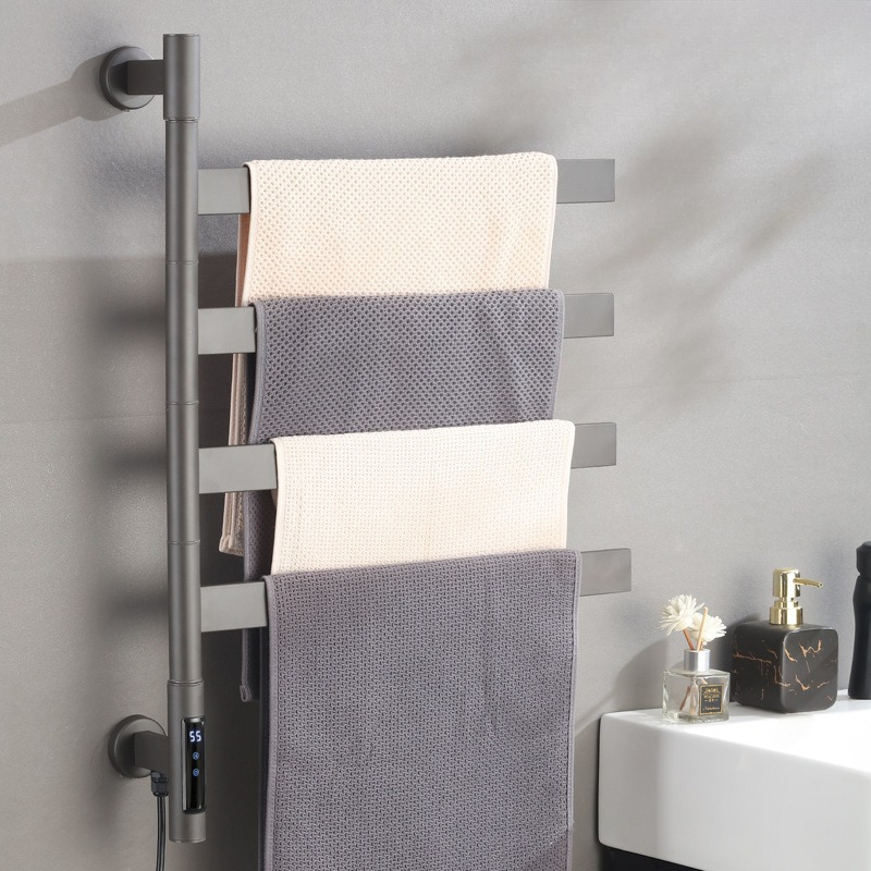 Towel Warmer Electric - ราวแขวนผ้าเช็ดตัวไฟฟ้าแบบหมุนได้ เครื่องอุ่นผ้าเช็ดตัวในห้องน้ำ กันน้ำ สแตนเลส ราวแขวนผ้าเช็ดตัวแบบเก็บความร้อน อุปกรณ์ในห้องน้ำสำหรับบ้าน