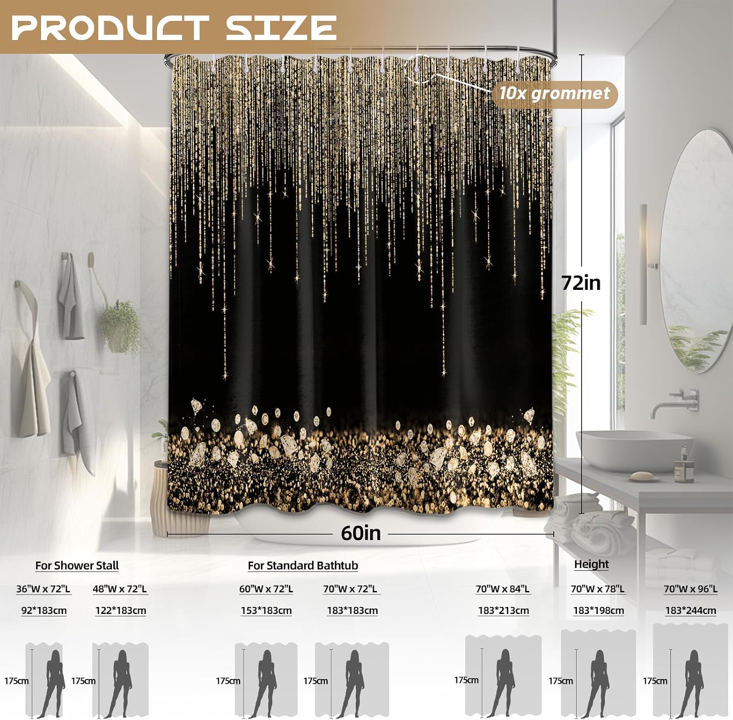 ม่านอาบน้ำสีทองหรูหรา ประดับด้ - Home Bathroom Spa บทวิจารณ์และราคา