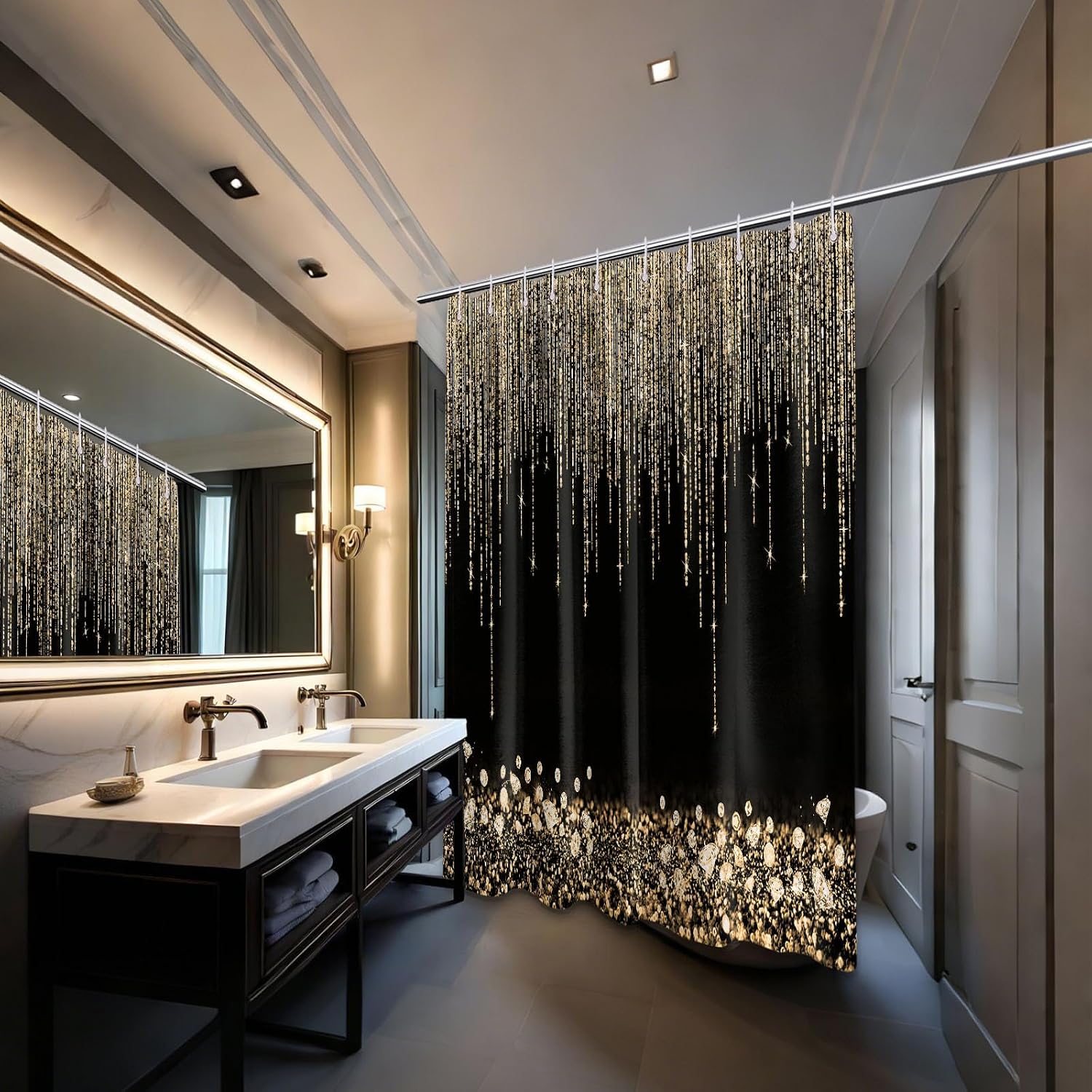 ม่านอาบน้ำสีทองหรูหรา ประดับด้ - Home Bathroom Spa บทวิจารณ์และราคา