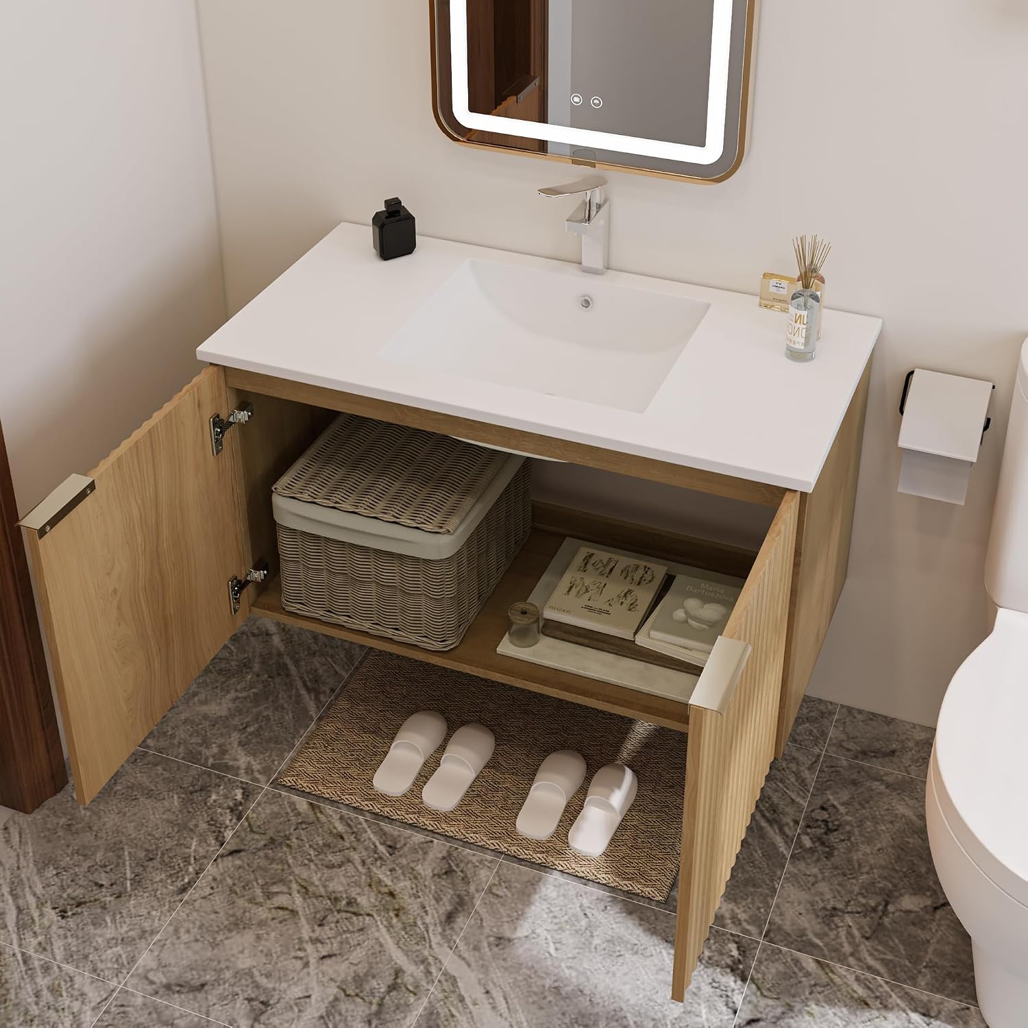 ตู้ห้องน้ำแบบลอยตัวทันสมัยพร้อ - Home Bathroom Cabinets บทวิจารณ์และราคา