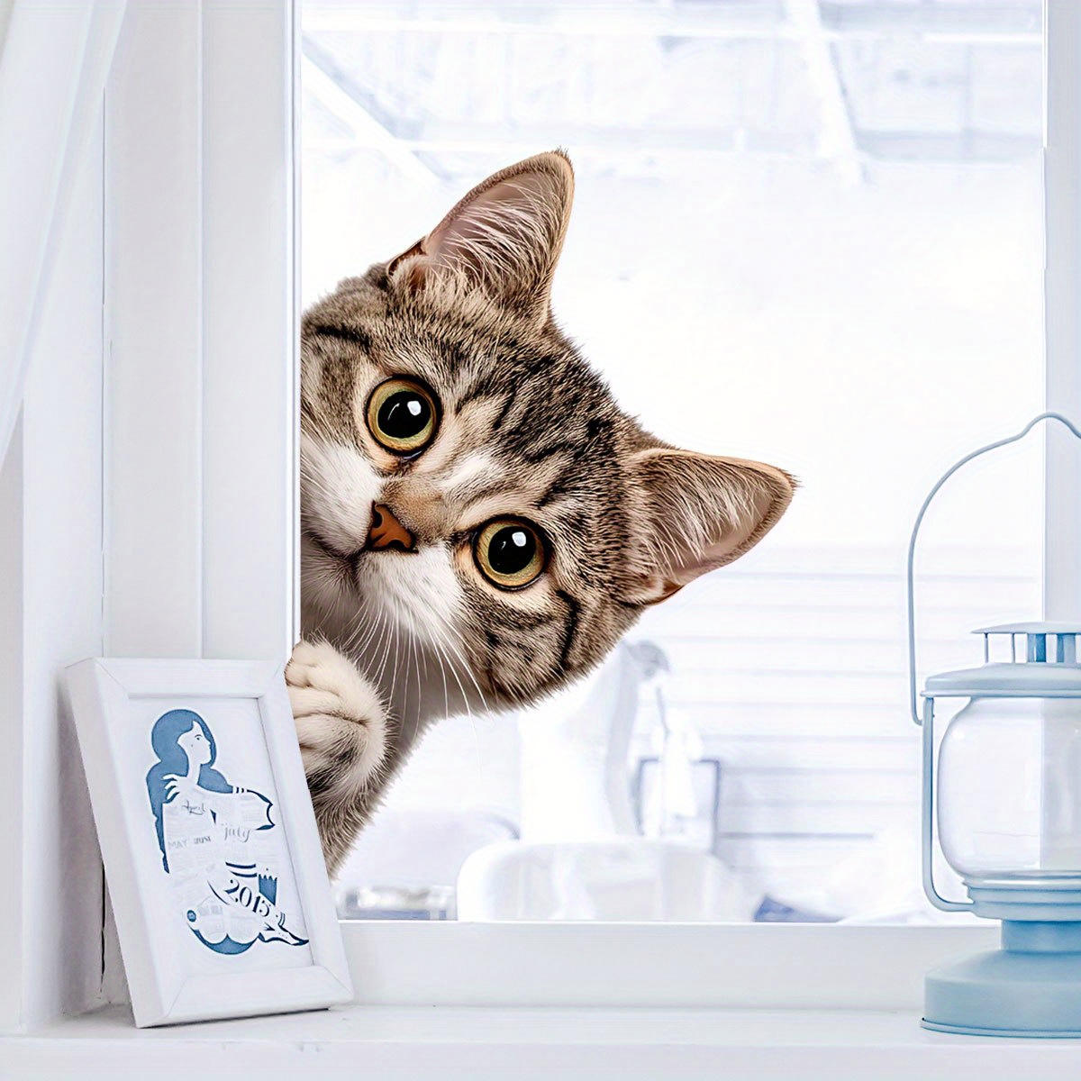 แมวตลกแอบมองหน้าต่างสติ๊กเกอร์ - Home Bathroom Cabinets บทวิจารณ์และราคา