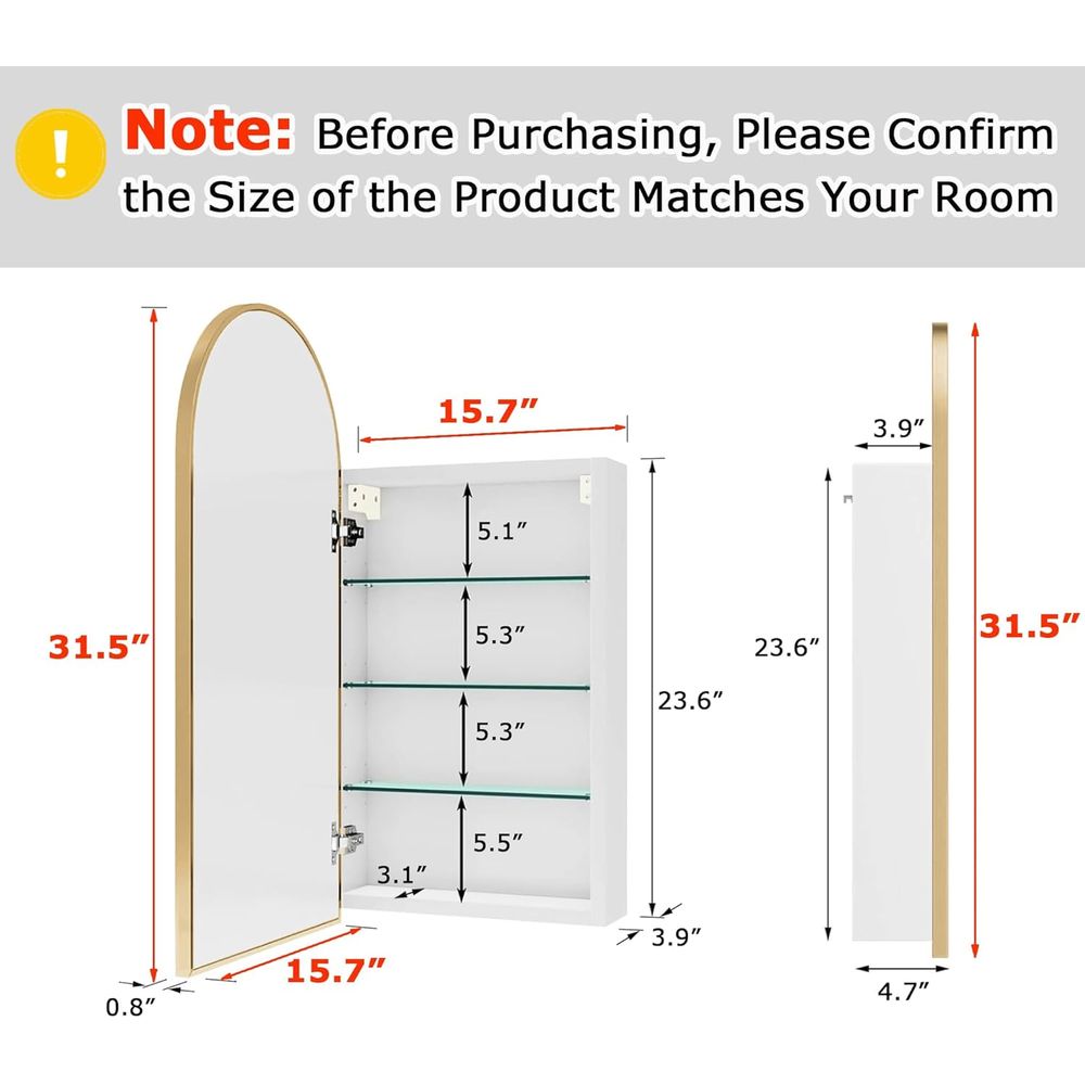 ตู้ยาในห้องน้ำทรงโค้งสีทองสุดห - Home Bathroom Mirror บทวิจารณ์และราคา