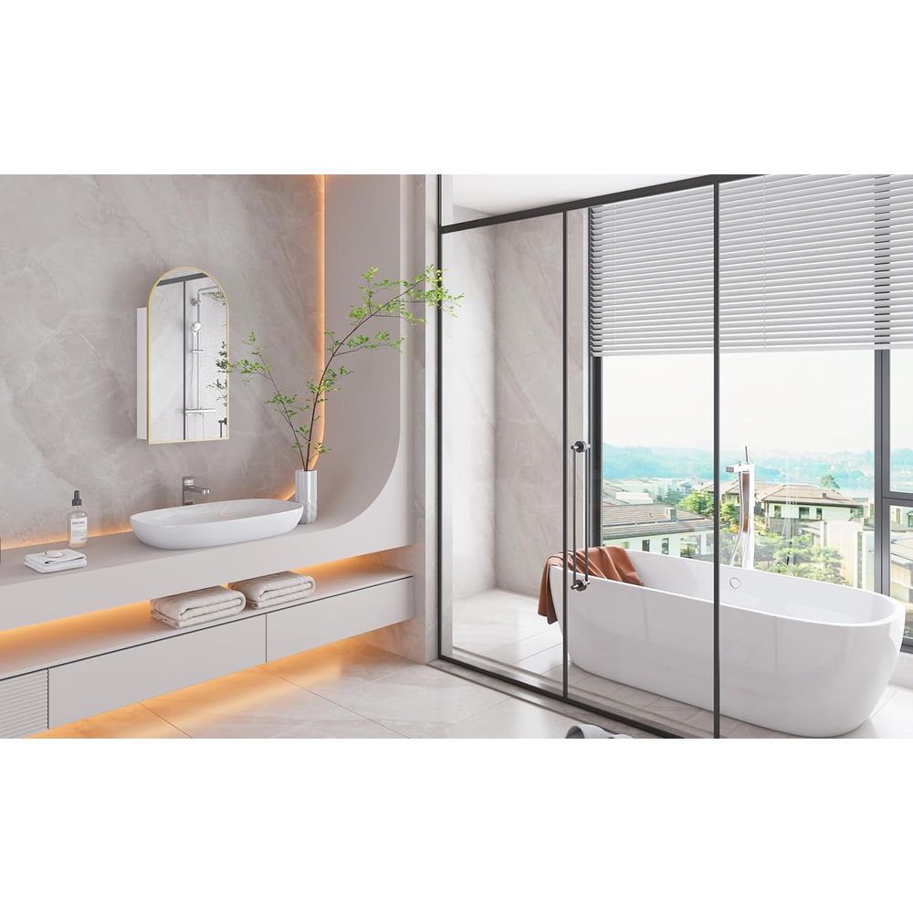 ตู้ยาในห้องน้ำทรงโค้งสีทองสุดห - Home Bathroom Mirror บทวิจารณ์และราคา