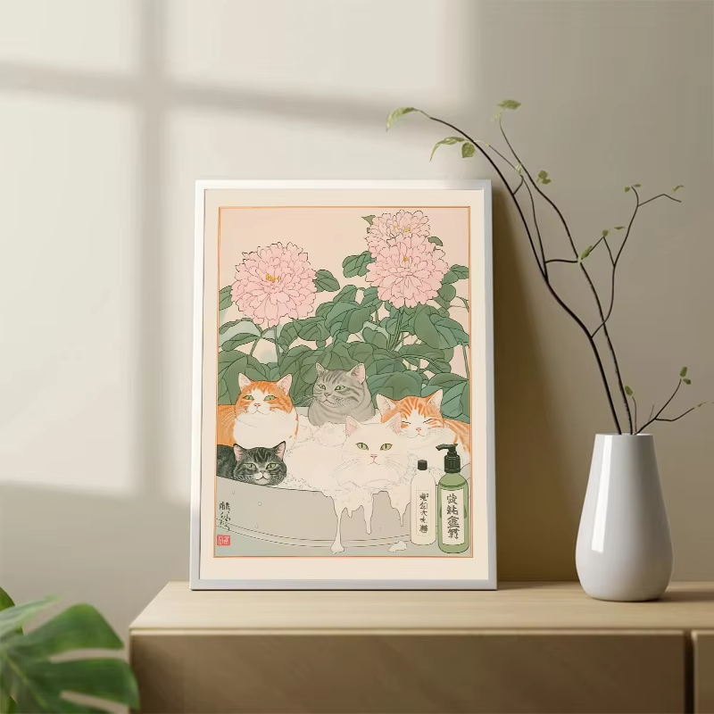 ภาพพิมพ์แมวในอ่างอาบน้ำแบบไร้ก - Home Bathroom Wall Art บทวิจารณ์และราคา