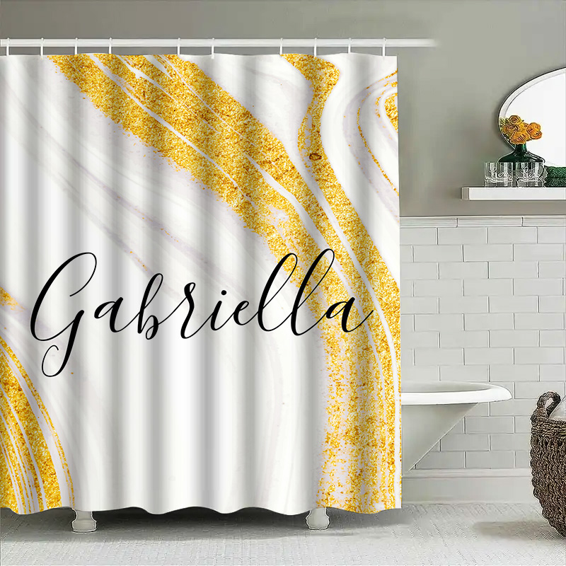 หินอ่อนทองผ้าม่านส่วนบุคคลชื่อ - Home Bathroom Name บทวิจารณ์และราคา