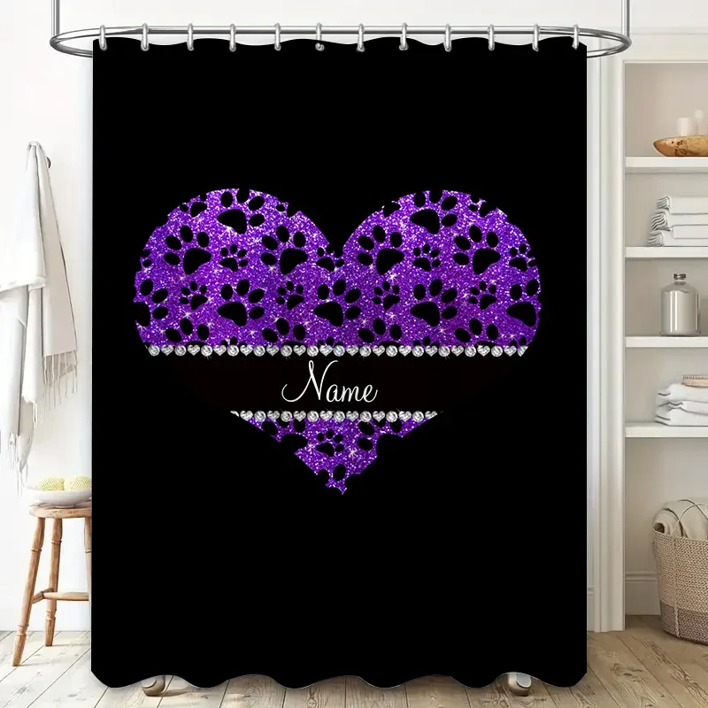 ม่านอาบน้ำลายหัวใจสีม่วงปรับแต - Home Bathroom Name บทวิจารณ์และราคา