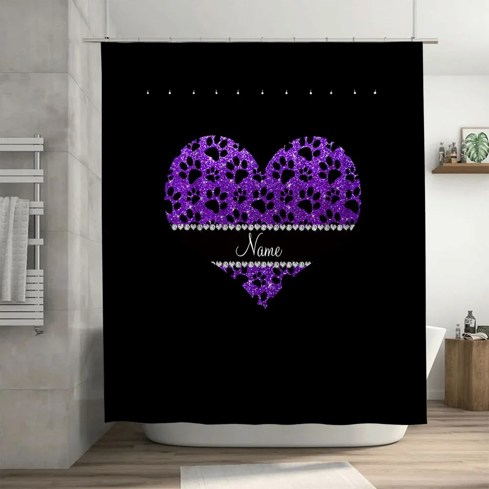 ม่านอาบน้ำลายหัวใจสีม่วงปรับแต - Home Bathroom Name บทวิจารณ์และราคา