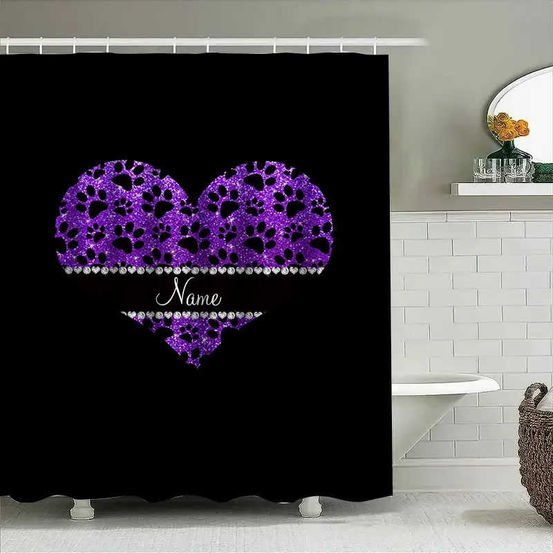 ม่านอาบน้ำลายหัวใจสีม่วงปรับแต - Home Bathroom Name บทวิจารณ์และราคา