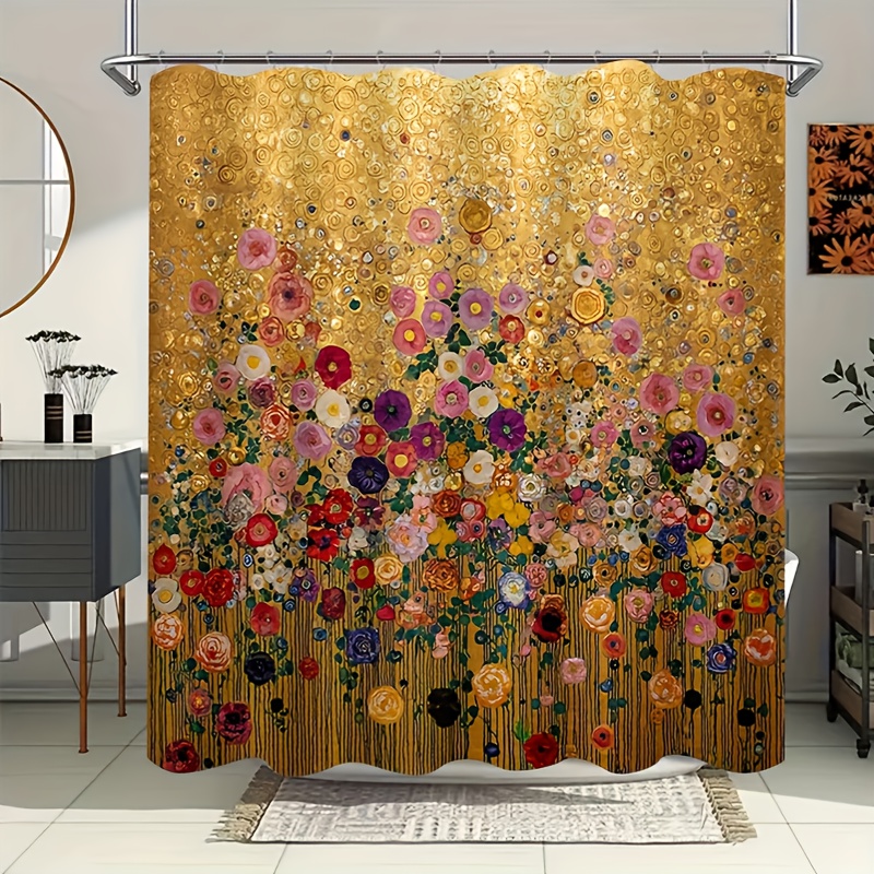 ม่านอาบน้ำพิมพ์ลายดอกไม้สีทองห - Home Bathroom Spa บทวิจารณ์และราคา