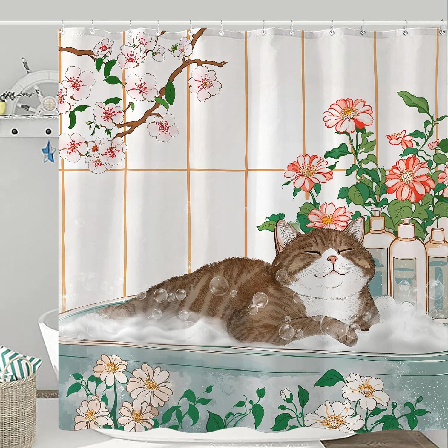 ม่านอาบน้ำลายดอกไม้สไตล์แมวน่า - Home Bathroom Spa Ideas บทวิจารณ์และราคา