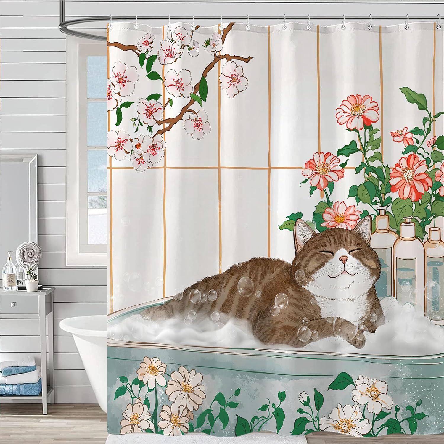 ม่านอาบน้ำลายดอกไม้สไตล์แมวน่า - Home Bathroom Spa Ideas บทวิจารณ์และราคา