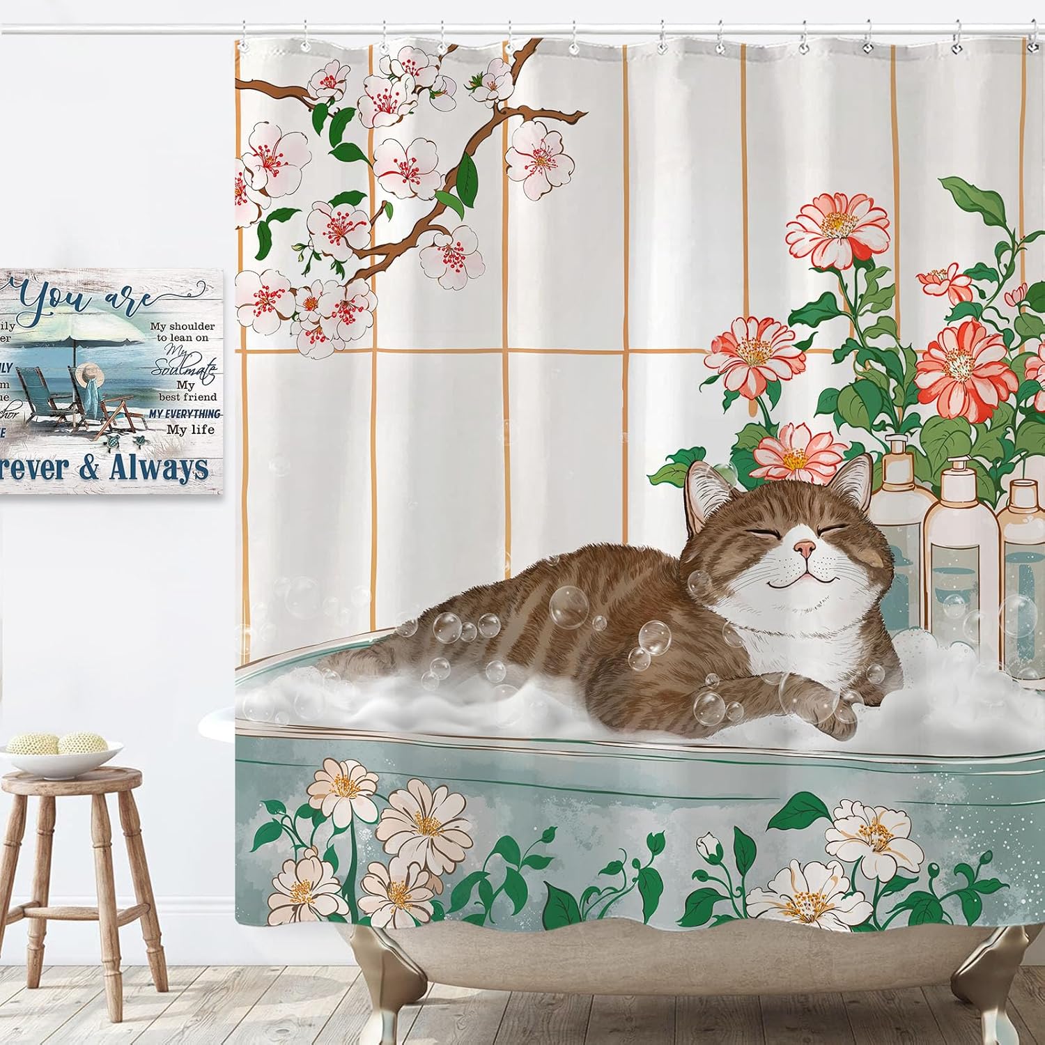 ม่านอาบน้ำลายดอกไม้สไตล์แมวน่า - Home Bathroom Spa Ideas บทวิจารณ์และราคา